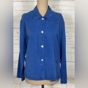Amy K Su Vintage Classic Blue Button Down Shirt for Women